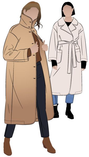 Gracie Coat and Headscarf by Style Arc - A classic unlined overcoat which can be made long or short with button front or tie belt and your choice of pockets
