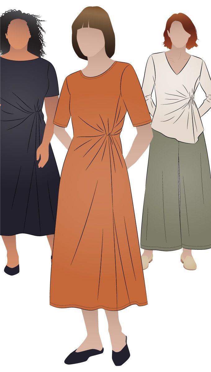 Lumi Knit Top and Dress by Style Arc - An elegant pull-on top and dress with interesting waist detail and three sleeve length options